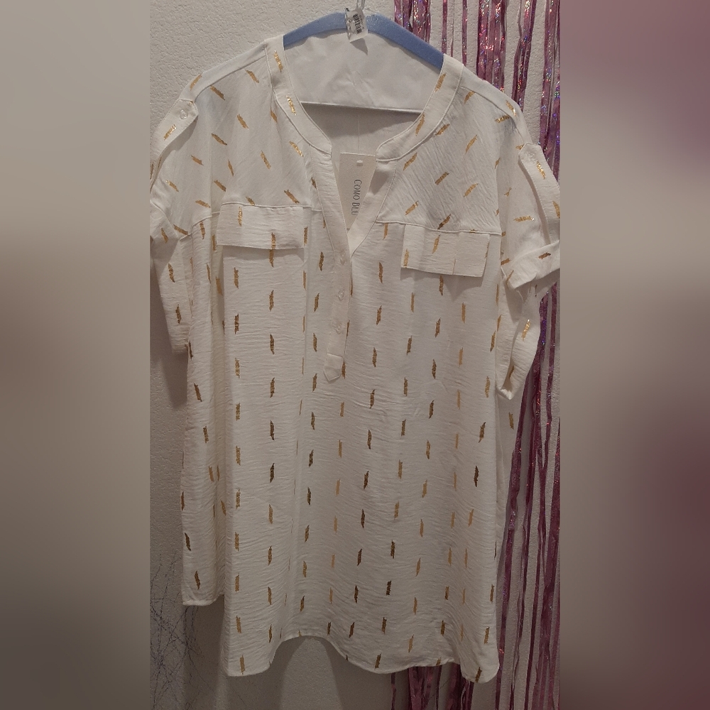 Como Blu White and Gold Blouse
